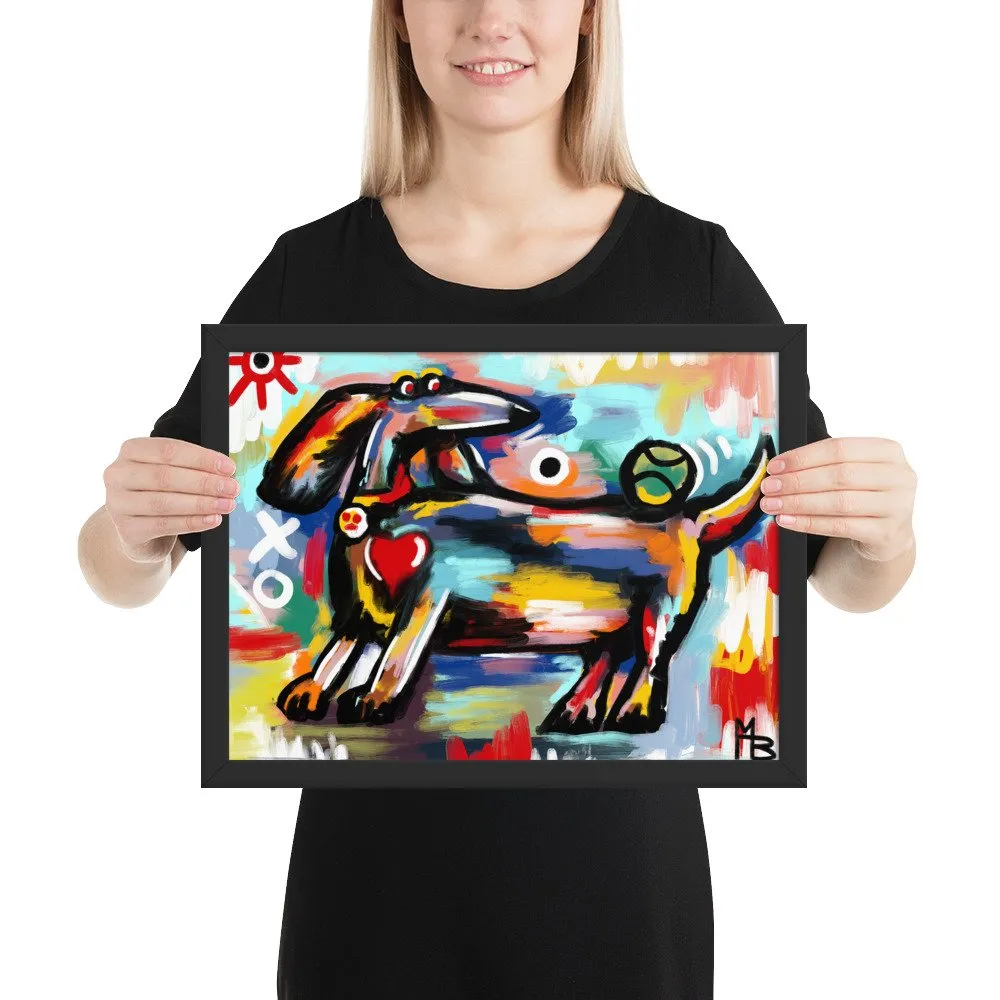 Dachshund with Tennis Ball Abstract Framed poster