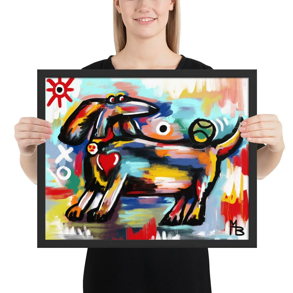 Dachshund with Tennis Ball Abstract Framed poster - Image 3