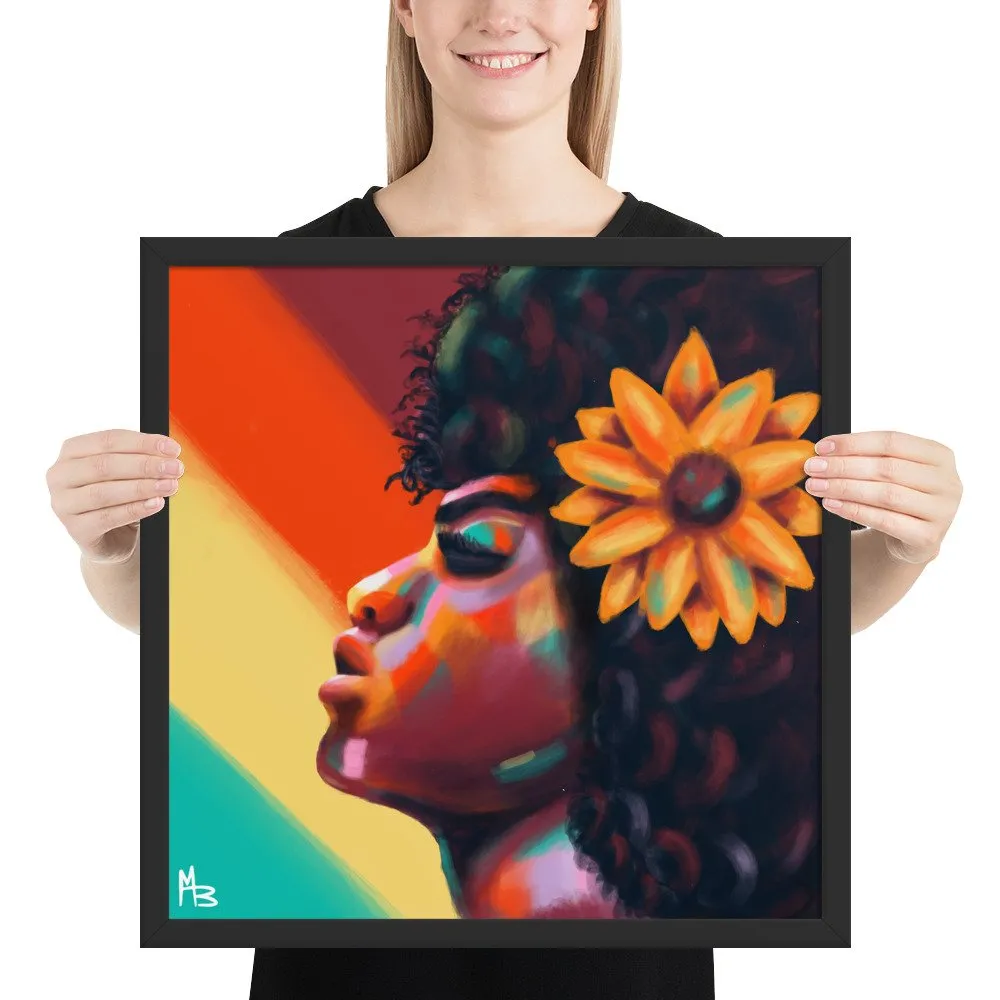 Sunflower Rays Abstract Portrait Framed poster