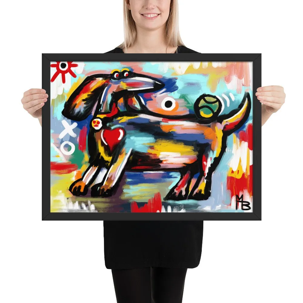 Dachshund with Tennis Ball Abstract Framed poster - Image 4