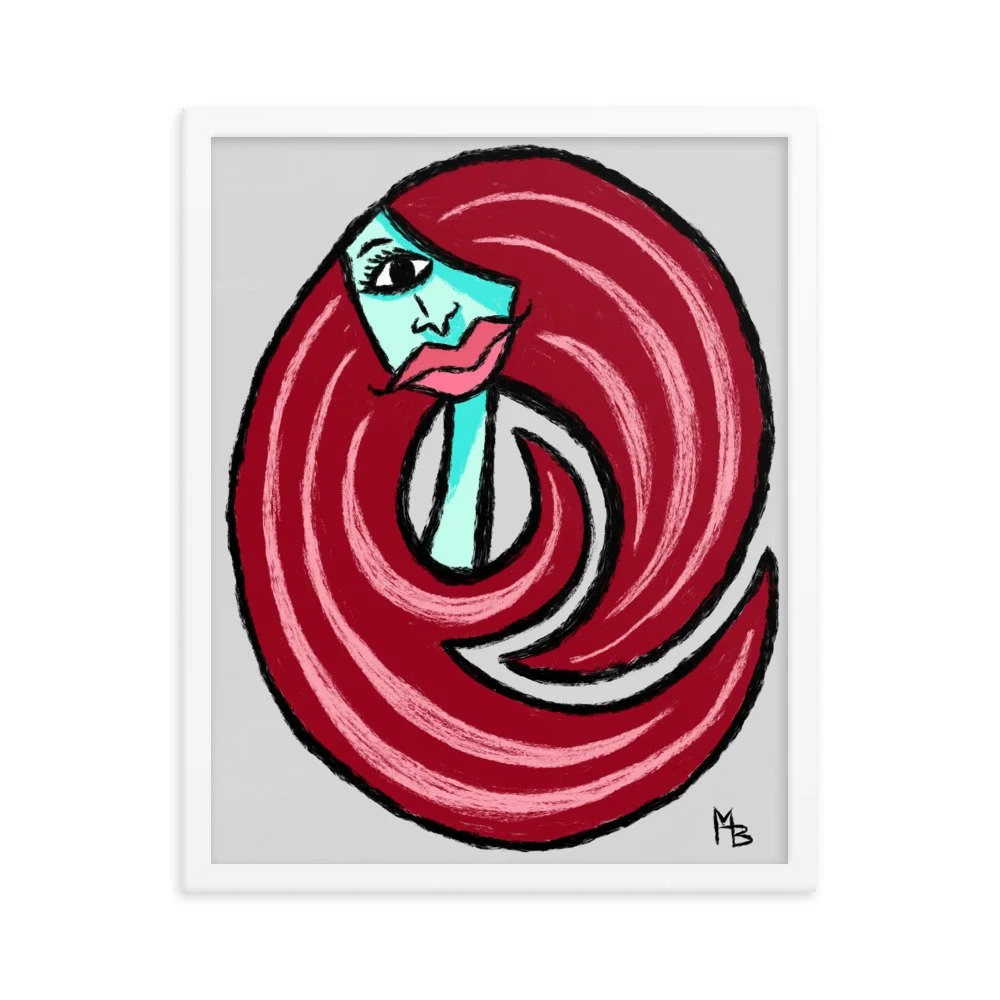 Red Curls Abstract Girl Framed poster