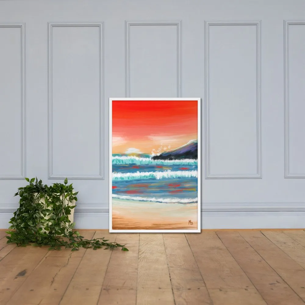 Red Sunsets Ocean Abstract Framed poster